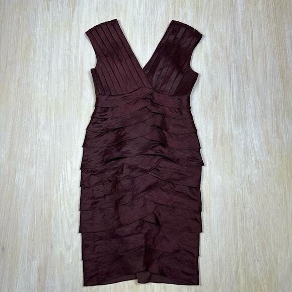 Adrianna Papell Taffeta Shutter Iridescent V-Neck Pleated Ruffle Sheath Dress 6 - Picture 1 of 16